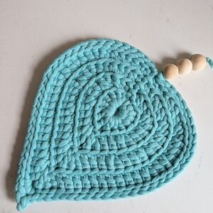 Handmade Teal Heart-Shaped Trivet